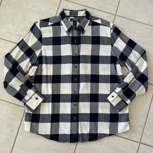 Lands End Women’s Navy/Cream Plaid Flannel Shirt